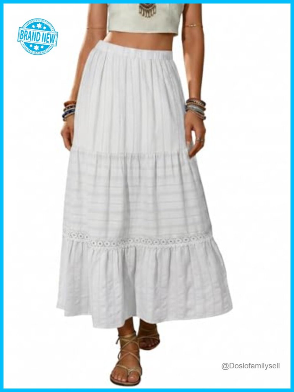 Boho Tiered High Waisted Cotton Long Flowy A-Line Skirt